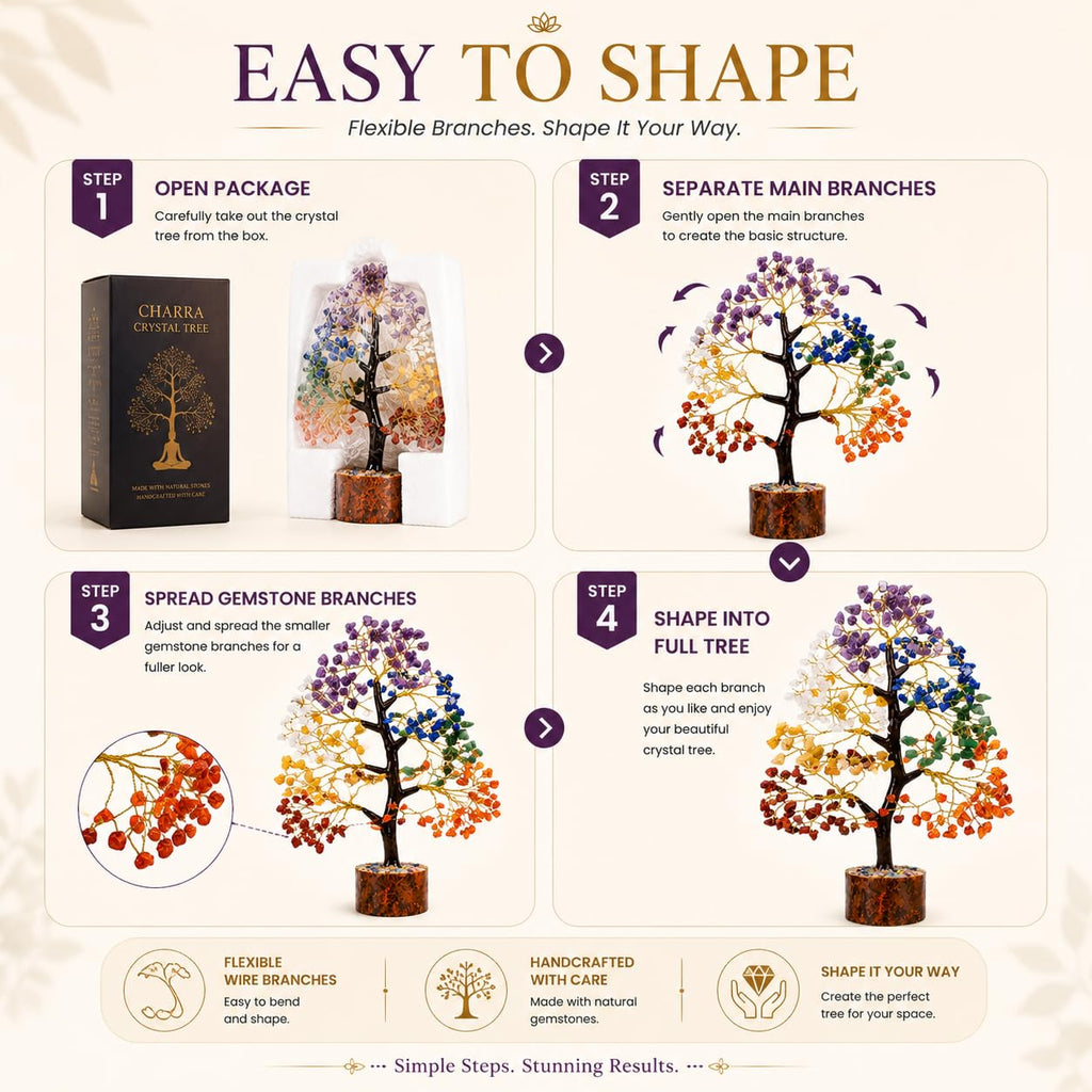 EverMineCrystal 300 Beads, 7 Chakra Crystal Tree, Showpiece Good Luck and Positive Energy, Showpiece for Living Room, Natural Healing Gemstones Money/Lucky Tree for Good Luck, Multicolor