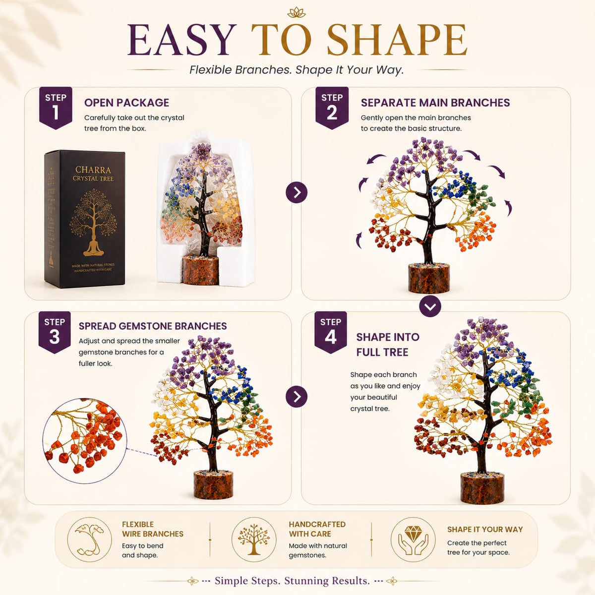 EverMineCrystal 300 Beads, 7 Chakra Crystal Tree, Showpiece Good Luck and Positive Energy, Showpiece for Living Room, Natural Healing Gemstones Money/Lucky Tree for Good Luck, Multicolor