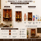 Aarohan Wooden Wall Mounted Pooja Mandir for Home | 2 Tier Hanging Temple with Ganesha Design | Space Saving Wooden Home Temple for God Idols (VWPM-L-105X155X35)