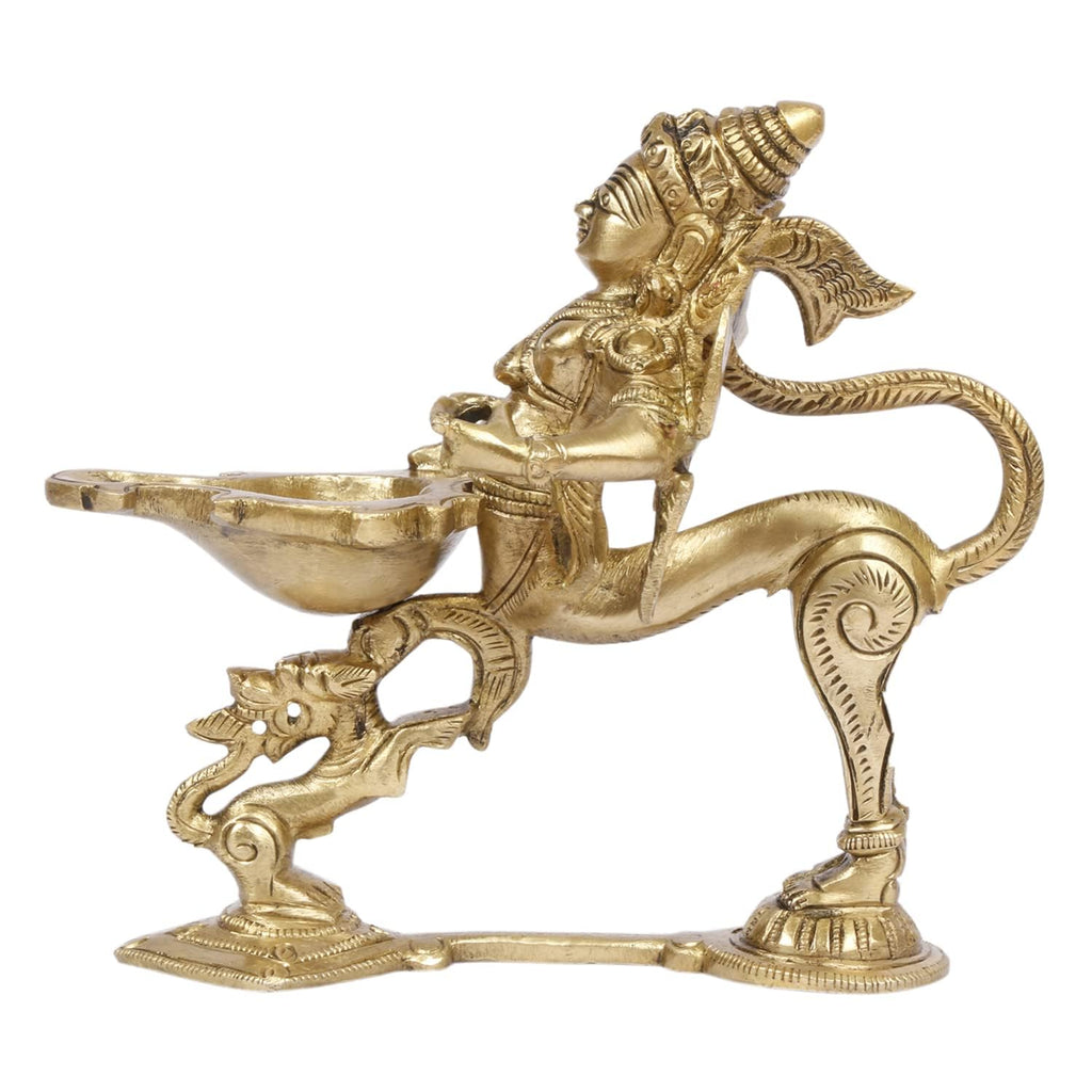 SVARUP 5.5 Inch Gold Color Brass Garuda Aarti Deepak with Handle: Can be Used as Camphor Burner, Hand Held Arti Diya for Puja