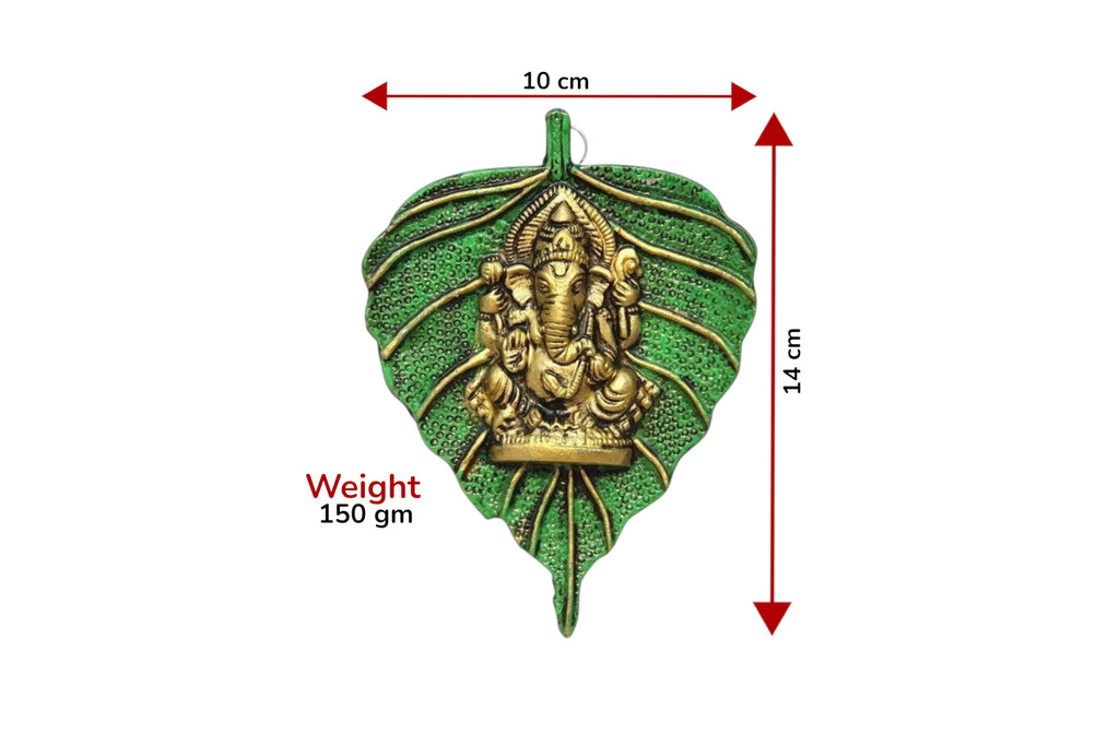 KridayKraft Ganesha Placed on Leaf Aluminium Metal Handicrafts Wall Hanging Multi Color