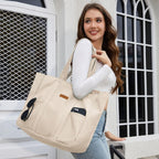 The Purple Tree Canvas Tote Bag for Women, Extra Large Tote Bag with Pockets, Zipper Closure, Durable Cotton Travel Tote for Work, Gym, Picnic, Grocery, Shopping & Everyday Use