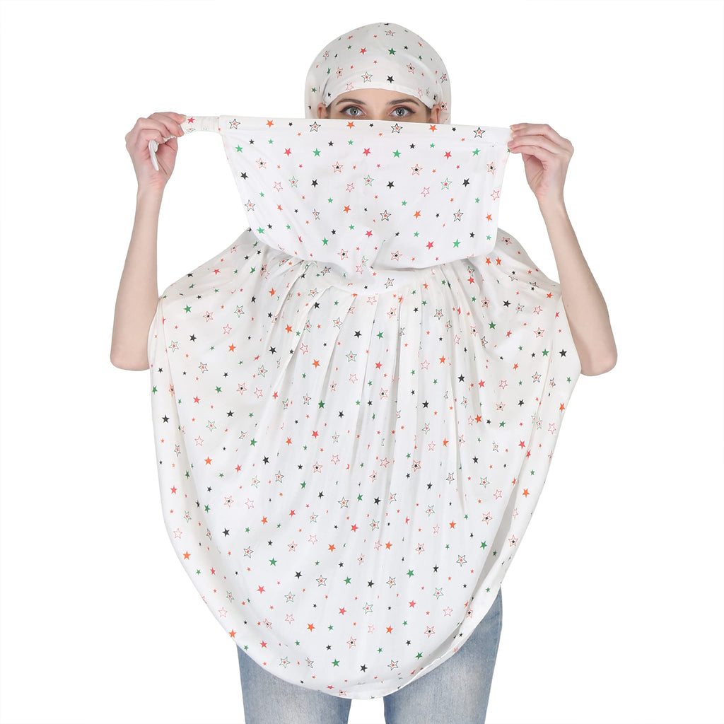 7 season's Cotton Long Scarf Cum Mask, Men and Women, White Printed