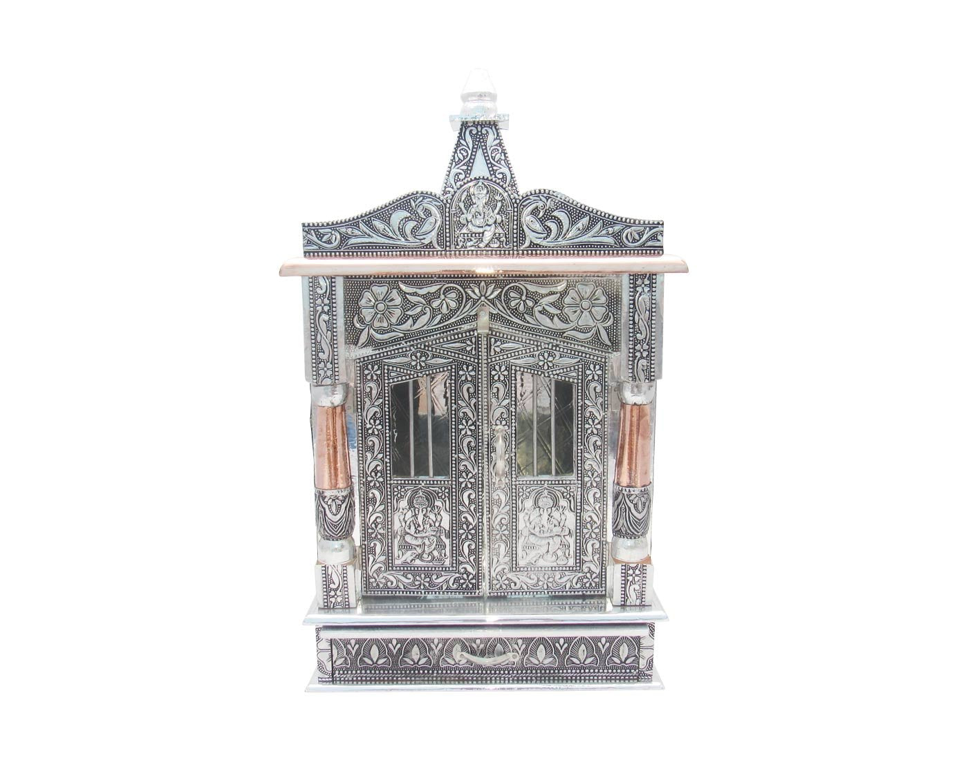 GoldGiftIdeas Pooja Mandir for Home Temple, Pooja Mandir Wall Hanging, Handcrafted Wooden Temple with Aluminium and Copper Plating, Temple for Home (12 x 6 x 23 Inch)