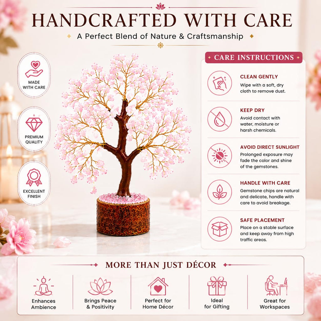 LXOMES Rose Quartz Crystal Tree, with Natural Gemstone and Golden Wire, 10