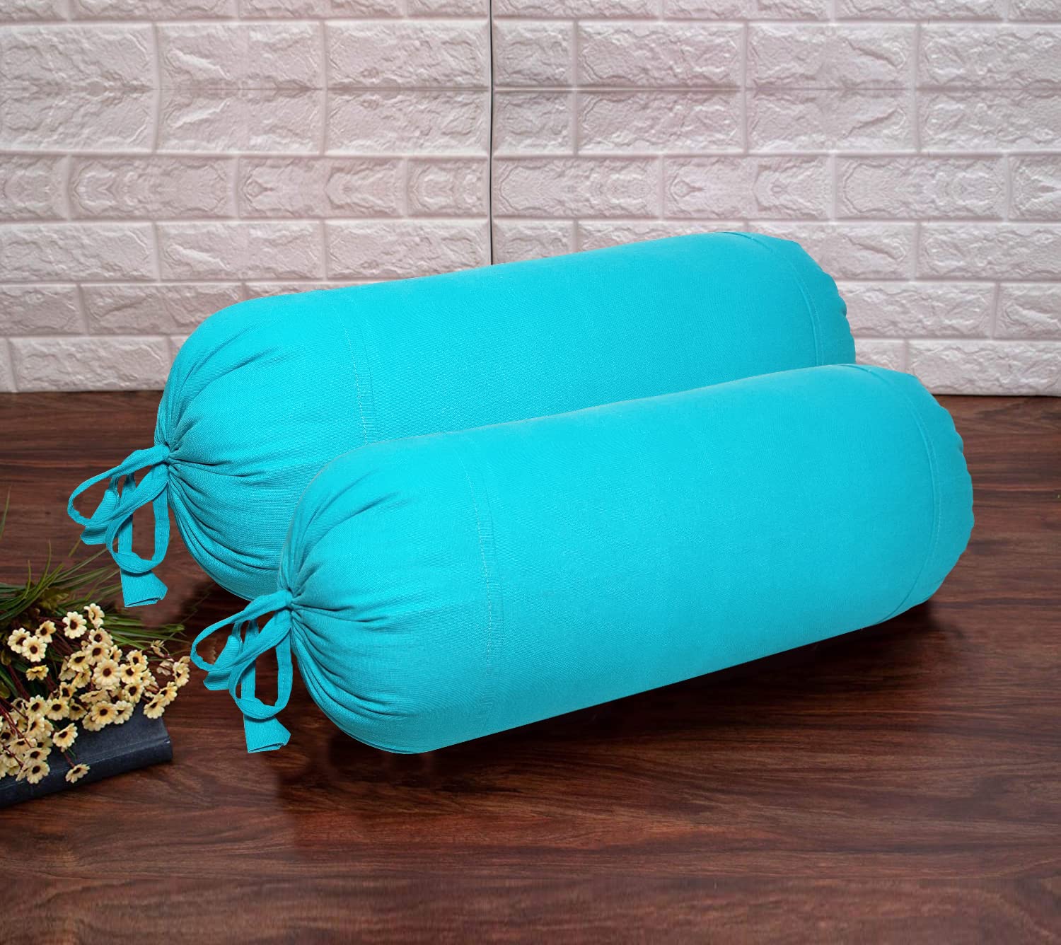 SAJAVAT HOME Pure Cotton Plain Bolster Pillow Cover | 15x30 INCHES / 38x76 CMS | Cyan Blue (Pack of 2)