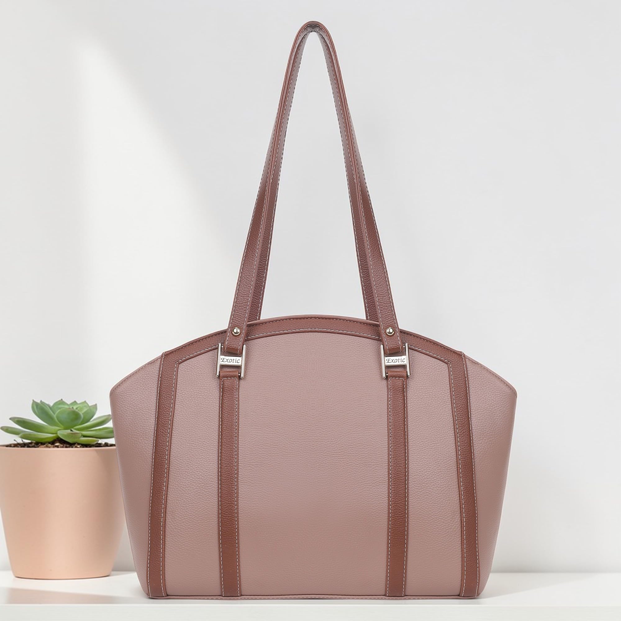 EXOTIC Shoulder Handbag for Women, Classic Fashion Design with Contrast Stitching (Peach)