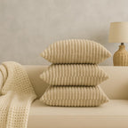 AWARD VELVETS Premium Faux Rabbit Fur Plush Luxury Soft Fluffy Striped Decorative Throw Pillow/Cushion Covers for Sofa, Couch, Living Room - (Beige, 24 x 24 inch) Set of 1