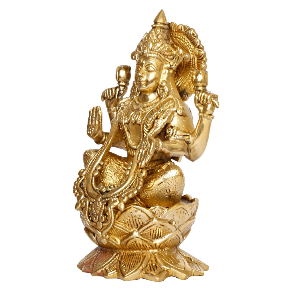 ARTVARKO Brass Laxmi Murti Lakshmi Idol Luxmi Goddess Lakshmi Sitting on Lotus Statue for Home Decor Puja Mandir Temple 9 Inch