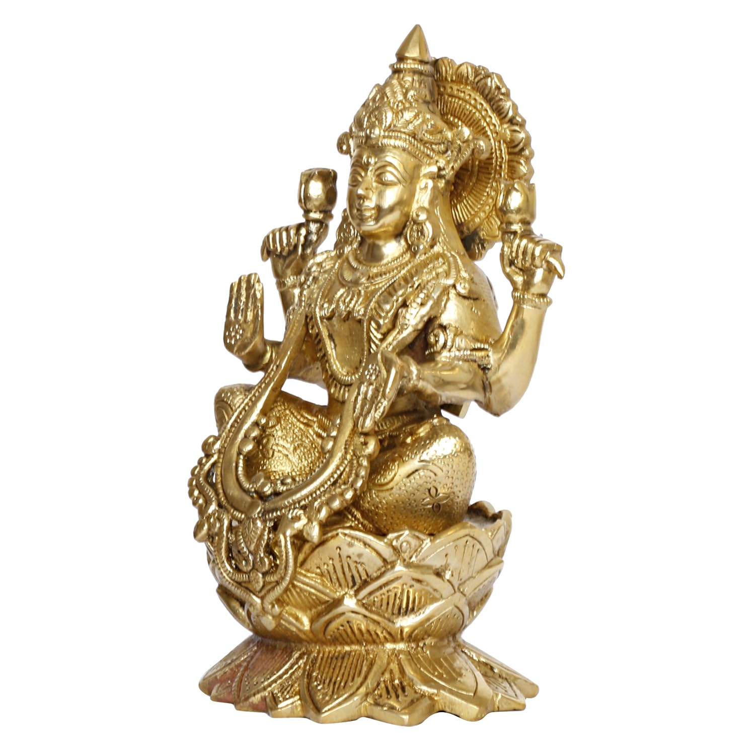 ARTVARKO Brass Laxmi Murti Lakshmi Idol Luxmi Goddess Lakshmi Sitting on Lotus Statue for Home Decor Puja Mandir Temple 9 Inch