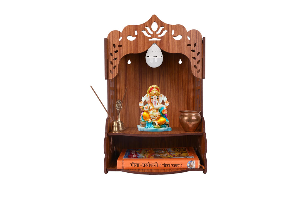 AR ART Beautiful Wooden Pooja Stand Wall Mounted Temple for Home and Office Puja Mandir Size 10.50 x 8.25 x 14.25 Inch Light