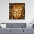 VIBECRAFTS 3 Pieces Spiritual Buddha Face Canvas Wall Painting Fitted With Wooden Frame For Home | Office | Living Room | Gifts (PTVC3Pcs1_9595)