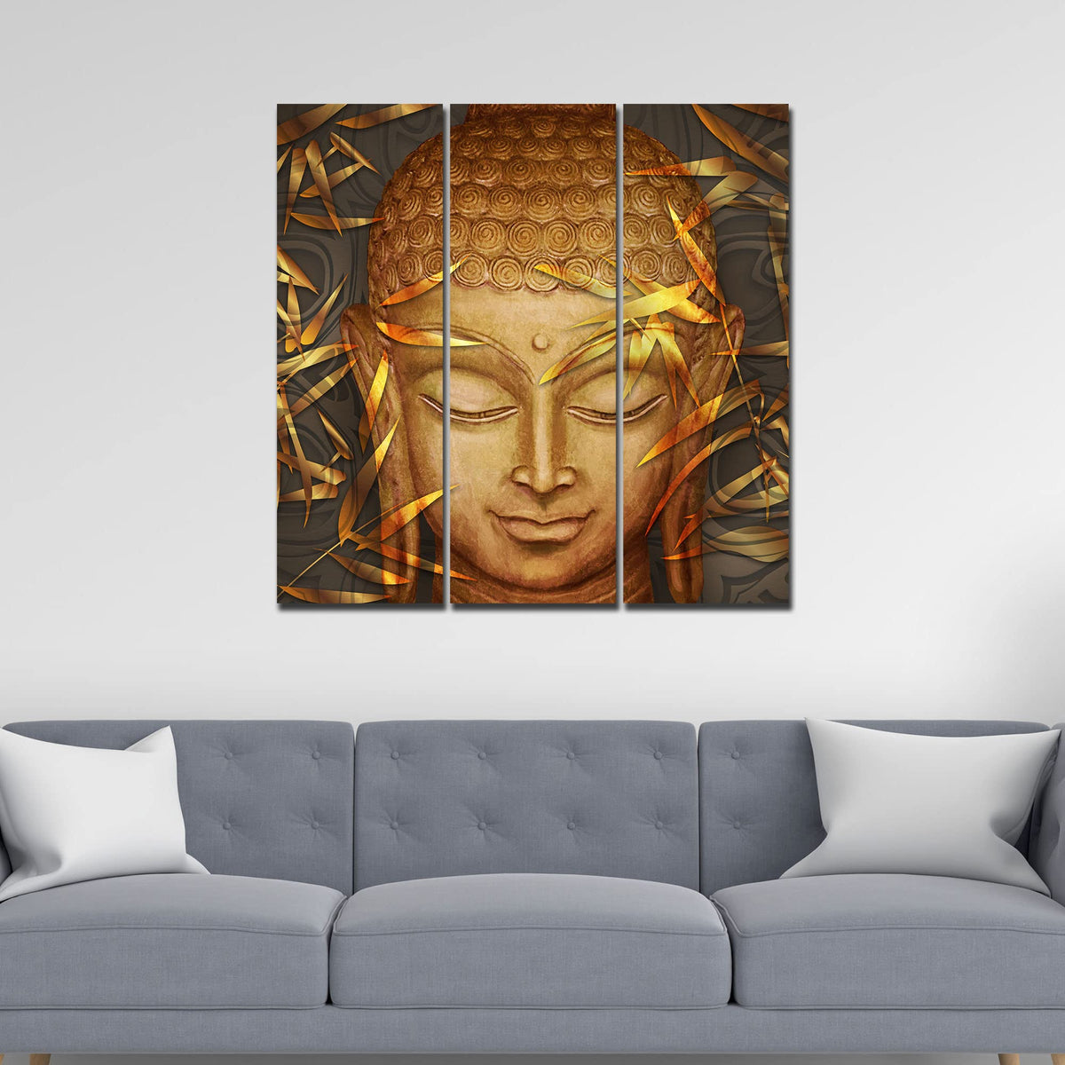 VIBECRAFTS 3 Pieces Spiritual Buddha Face Canvas Wall Painting Fitted With Wooden Frame For Home | Office | Living Room | Gifts (PTVC3Pcs1_9595)
