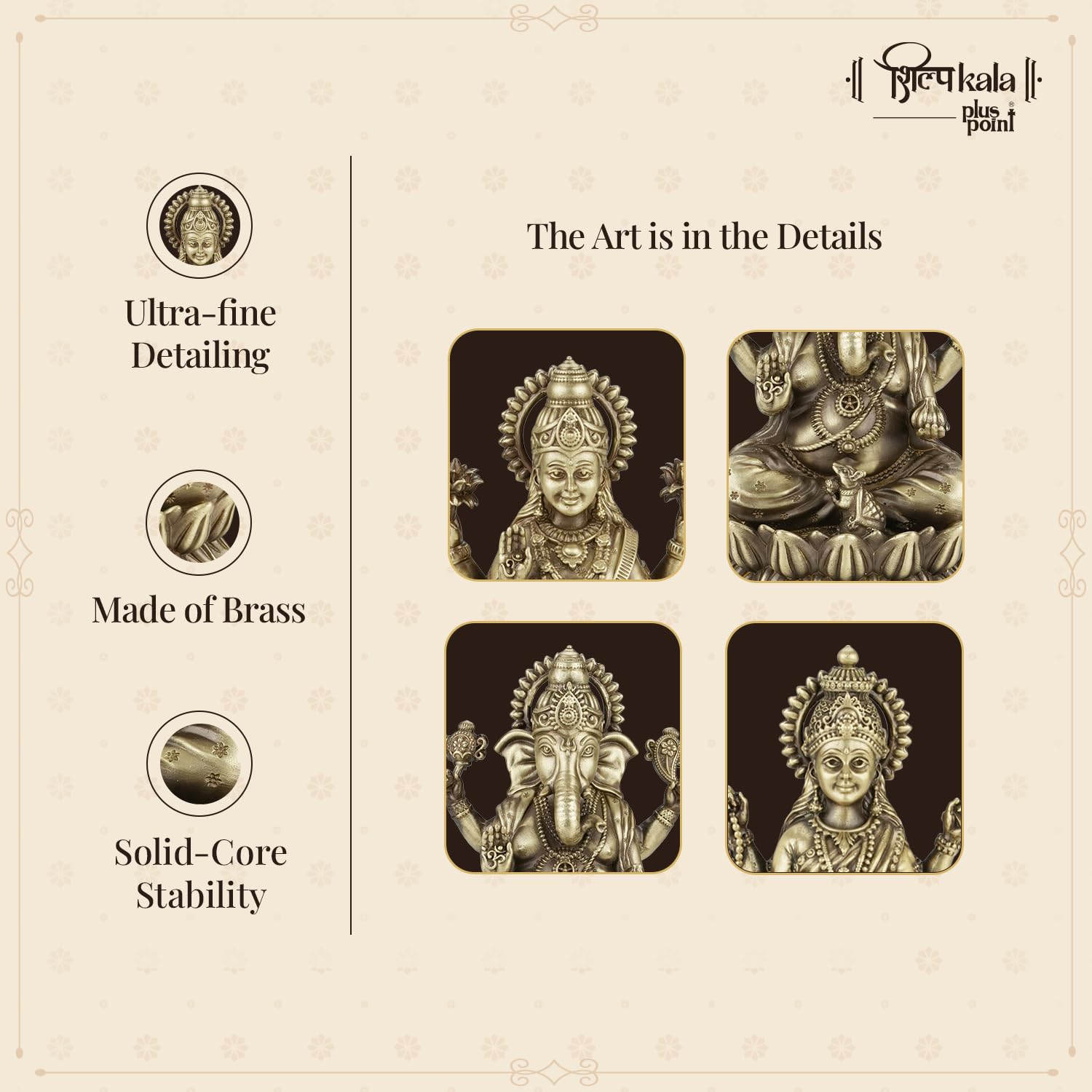 Shilpkala 5 Inch Ganesh, Laxmi & Saraswati Ji Brass Idol (Statue, Murti) for Table, Home & Office Decor, Worship & Gift