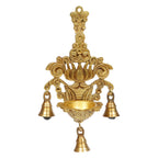 ARTVARKO Brass Diya with Three Hanging Bells on Chain Designer Lotus Kamal Wall Diya Home Office Décor Deepak Decorative Deepam Showpiece Gifting 10 Inch