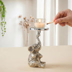 Kridaykraft Baby Elephant Figurine T-Light Candle Holder Silver (15 cm, 300 gm) — Decorative Sitting Elephant Showpiece for Home Decor, Diwali Gifting, and Table Accents. (Candle Not Included)