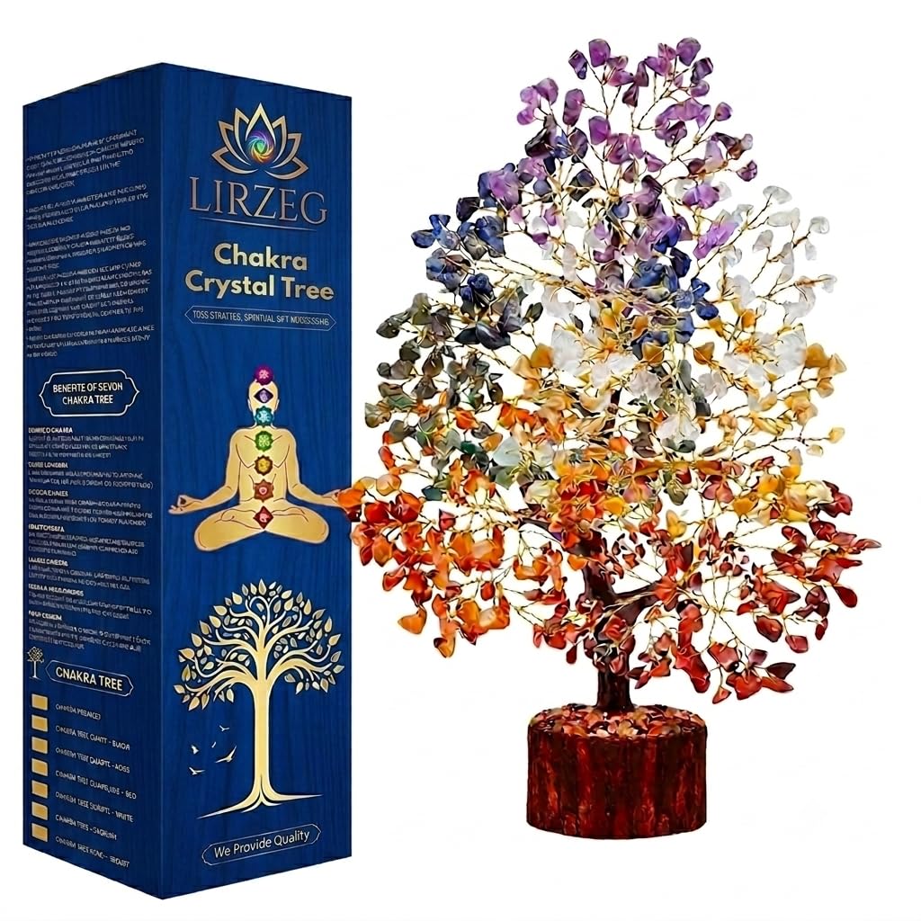 Lirzeg 7 Chakra Crystal Tree, Showpiece Good Luck and Positive Energy, Showpiece for Living Room, Natural Healing Gemstones Money/Lucky Tree for Good Luck (500 Beds Tree)