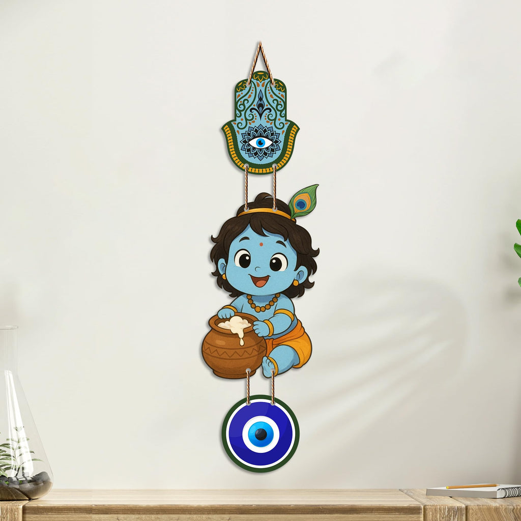 Artvibes Laddu Gopal Evil Eye Wall Decor for Home and Office | Nazar Suraksha Hanging for Entrance Temple Living Room | Spiritual Vastu Good Luck Decorative Gift (WH_8572N)