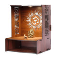 PIXIEDAISY Wooden Temple for Home with LED Light | Wall Mounted Pooja Mandir for Home & Office | Beautiful Wooden Pooja Stand for Living Room, Prayer Room & Hindu Temple Décor (Om with Jali)