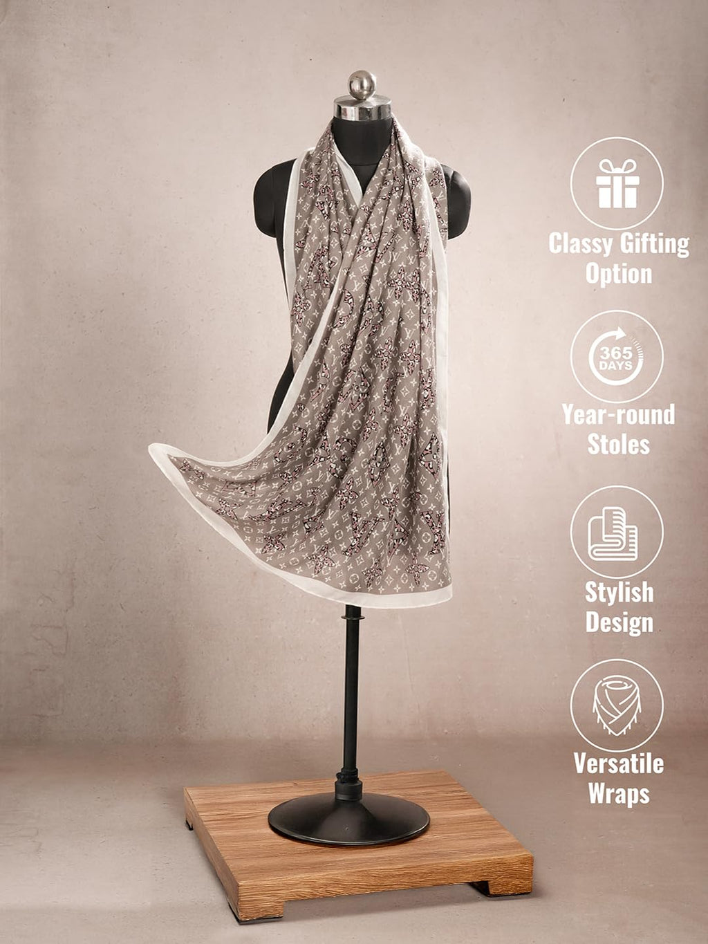 CrossKulture Viscose Scarf for Women | Lightweight & Long | Stole with Stylish Design | Neck, Hair & Head Scarf for Women & Girls | All Season Accessory (Graphical30)
