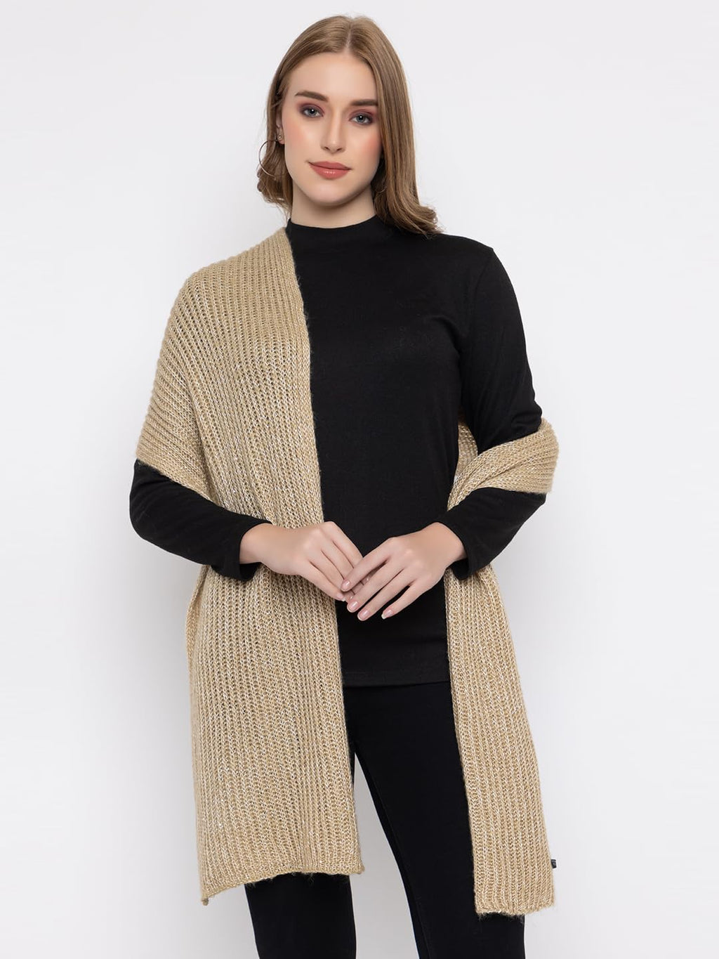 513 Women's Acrylic Woolen Solid Self Design Casual Warm Winter Wear Muffler Scarf Stole