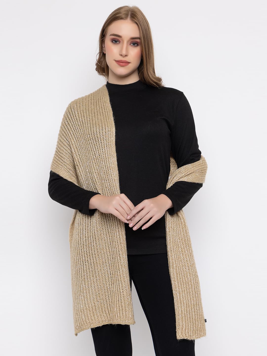513 Women's Acrylic Woolen Solid Self Design Casual Warm Winter Wear Muffler Scarf Stole