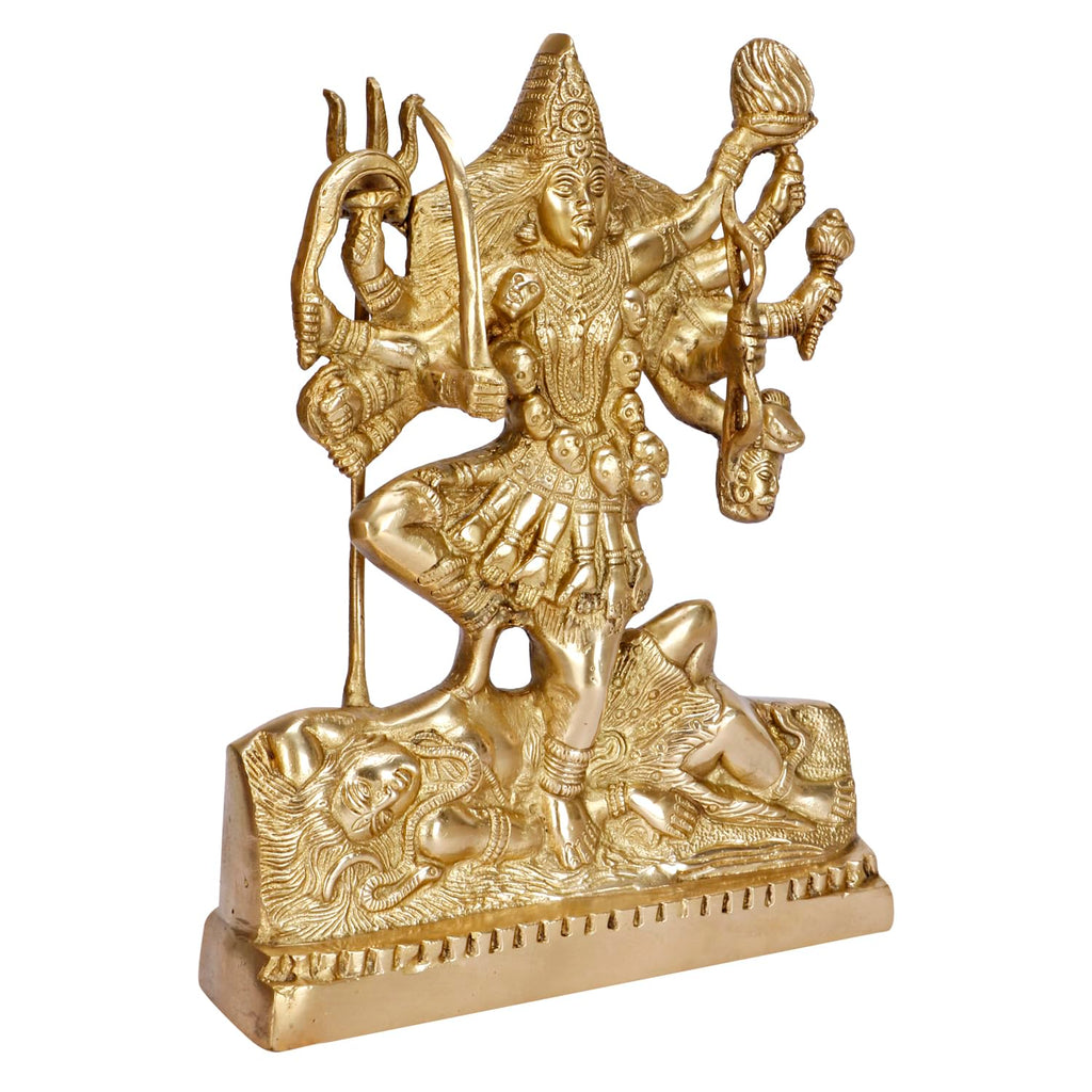 ARTVARKO Brass Kali MATA Murti Maha Kaali with Shiva Idol Adi Shakti Ma Mahakali Kalika Maa Statue 12 Inch Gold Color 1 Pcs.