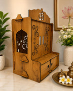 EXPRO Wooden Om & Ganesha Classic Cut Mandir with Drawer for Home Temple