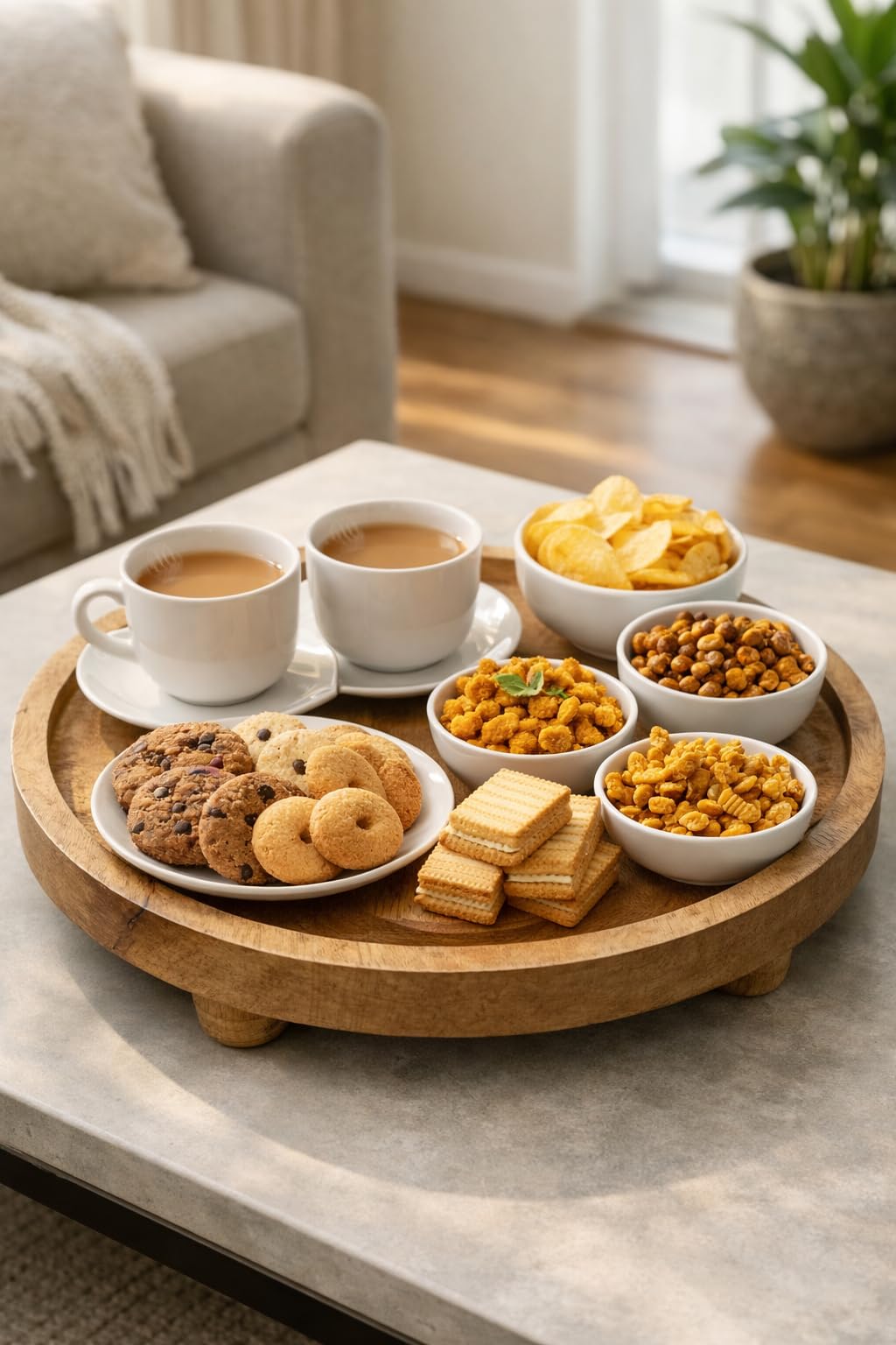 AYNOVI Decorative Round Acacia Wood Tray - Perfect Small Round Tray for Kitchen,Serving Tray Dining Room, Coffee Table & Home Decor Handmade Decorative Tray with Raised Edge (Brown)