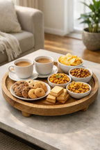 AYNOVI Decorative Round Acacia Wood Tray - Perfect Small Round Tray for Kitchen,Serving Tray Dining Room, Coffee Table & Home Decor Handmade Decorative Tray with Raised Edge (Brown)