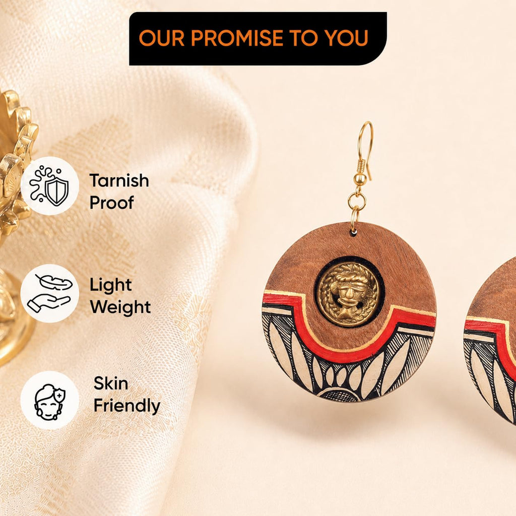 Aakriti Art Creations’ Princess-III' Handcrafted Tribal Wooden Earrings | Multicolor Wooden Beads, Brass & Wood Earrings, Small & Compact | Lightweight Matte Finish | Handmade Ethnic Design