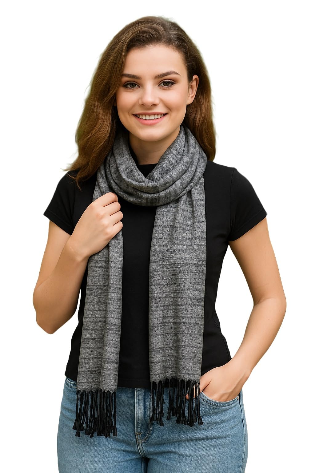 FWC Fill With Colours Female Stole/Scarf For Girl/Ladies Colour- Grey Soft Viscose Cotton Blend Ethnic Pattern Solid Scarves Pack Of 1 ST-32