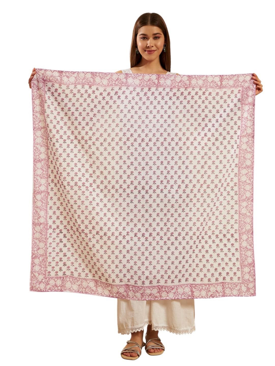 Ravaiyaa - Attitude is everything Sanganer Hand Block Printed Scarves Pure Cotton Scarf Square Hijab Dupatta 40 X 40 Inch (Purple Floral)