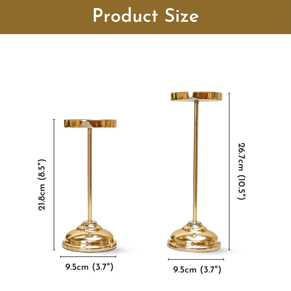 Behoma Handcrafted Large Metal Set of 2 Pillar Candle Holders - Gold