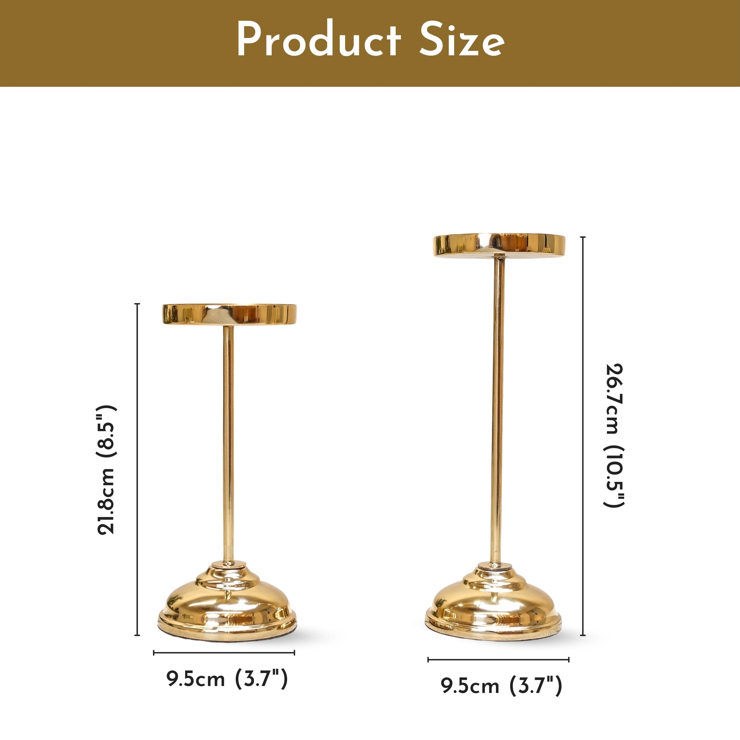 Behoma Handcrafted Large Metal Set of 2 Pillar Candle Holders - Gold