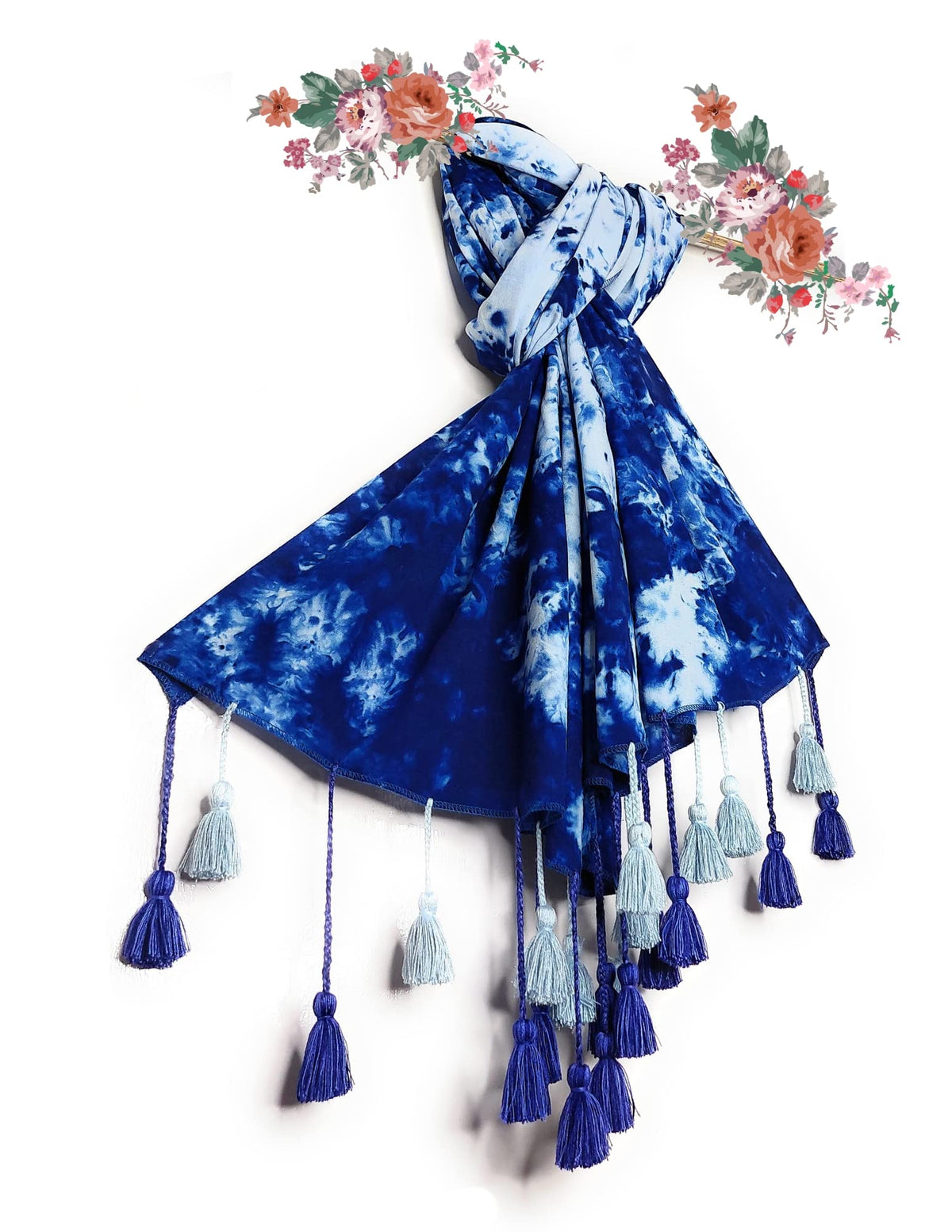 Chandwasia Viscose Tie-Dye Neck Scarf for Men & Women | Lightweight All-Season Stole & Shawl | Soft, Breathable Hair, Head & Neck Scarf for Women & Girls - Royal Blue, Free Size