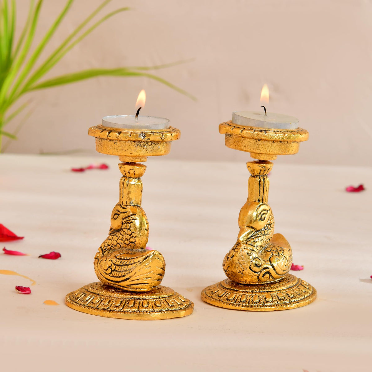 CraftVatika Elegant Metal Duck Candle Holder Set of 2 - Perfect Home Decoration Diwali, Intricate Design Tealight Candle Holders for Home Pooja Room Diwali Decor, Handpolished Tlight Candle Holder