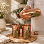 JAIPUR ACE Pure Copper Water Bottle with Glass Set Peacock Design | 100% Copper Drinking Bottle Set I Ayurvedic Health Benefits Leak Proof Premium Designer Bottle Set for Home Office (Royal Peacock)