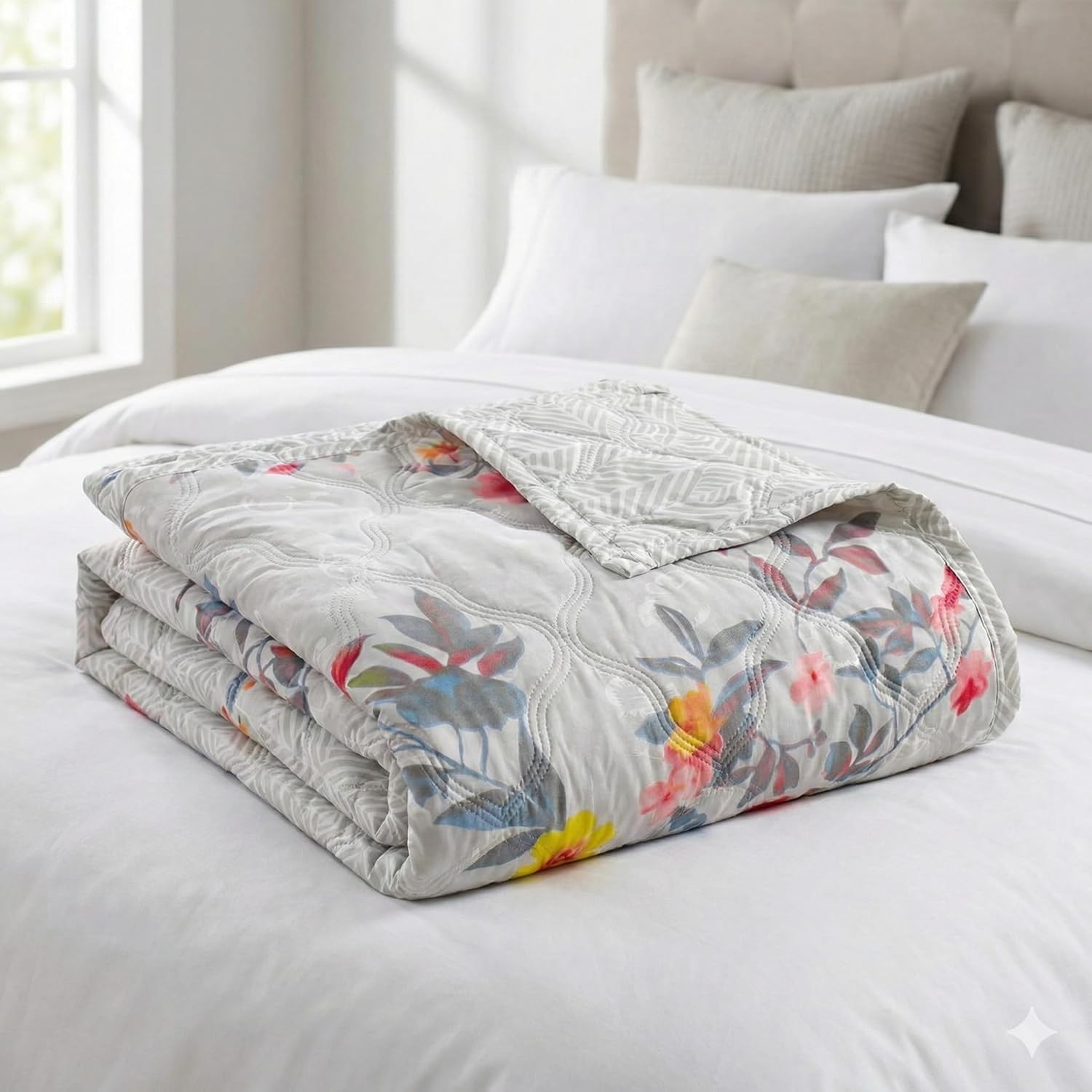 Cotton Reversible Summer Blanket, AC Comforter with Classic Printed Design, Cooling Quilt Dohar for Single Or Double Bed, Ideal for Gifting (RED Gray Print, Single Bed) Kafalo