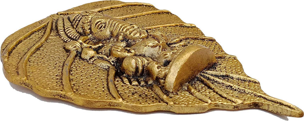 KridayKraft Metal Pan Patta Ganesh Decorative Wall Hanging Showpiece Figurine Gold