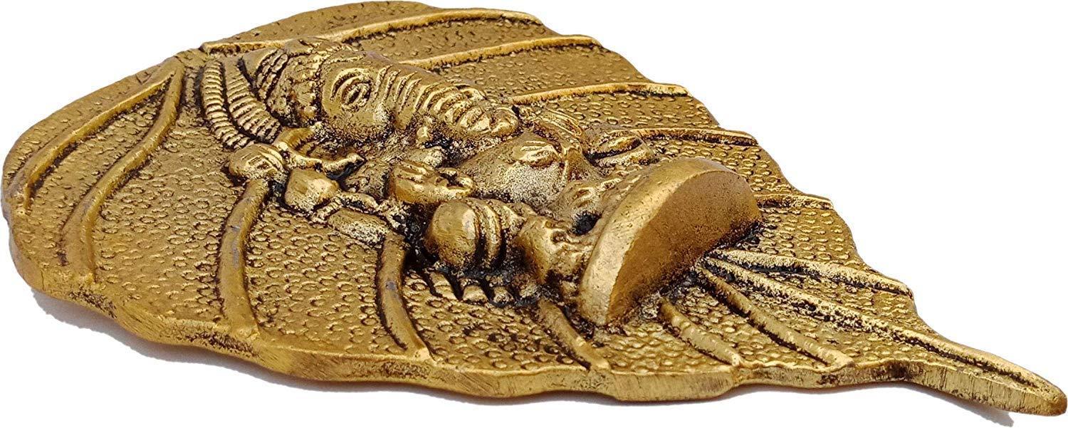 KridayKraft Metal Pan Patta Ganesh Decorative Wall Hanging Showpiece Figurine Gold