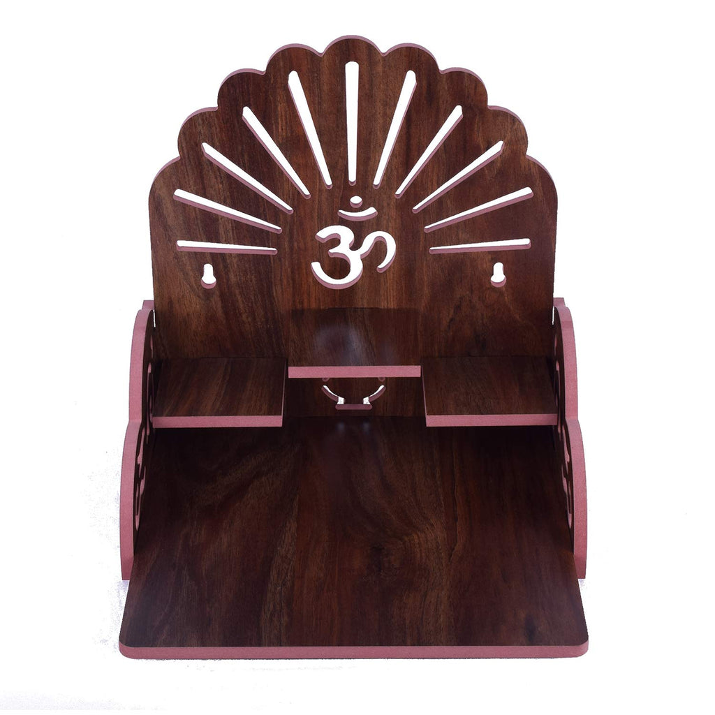 Om Shree Fully Handmade Beautiful Wooden Home and Office Temple/Pooja Mandir(28 x 28 x 26 cm) (Dark Brown 2)