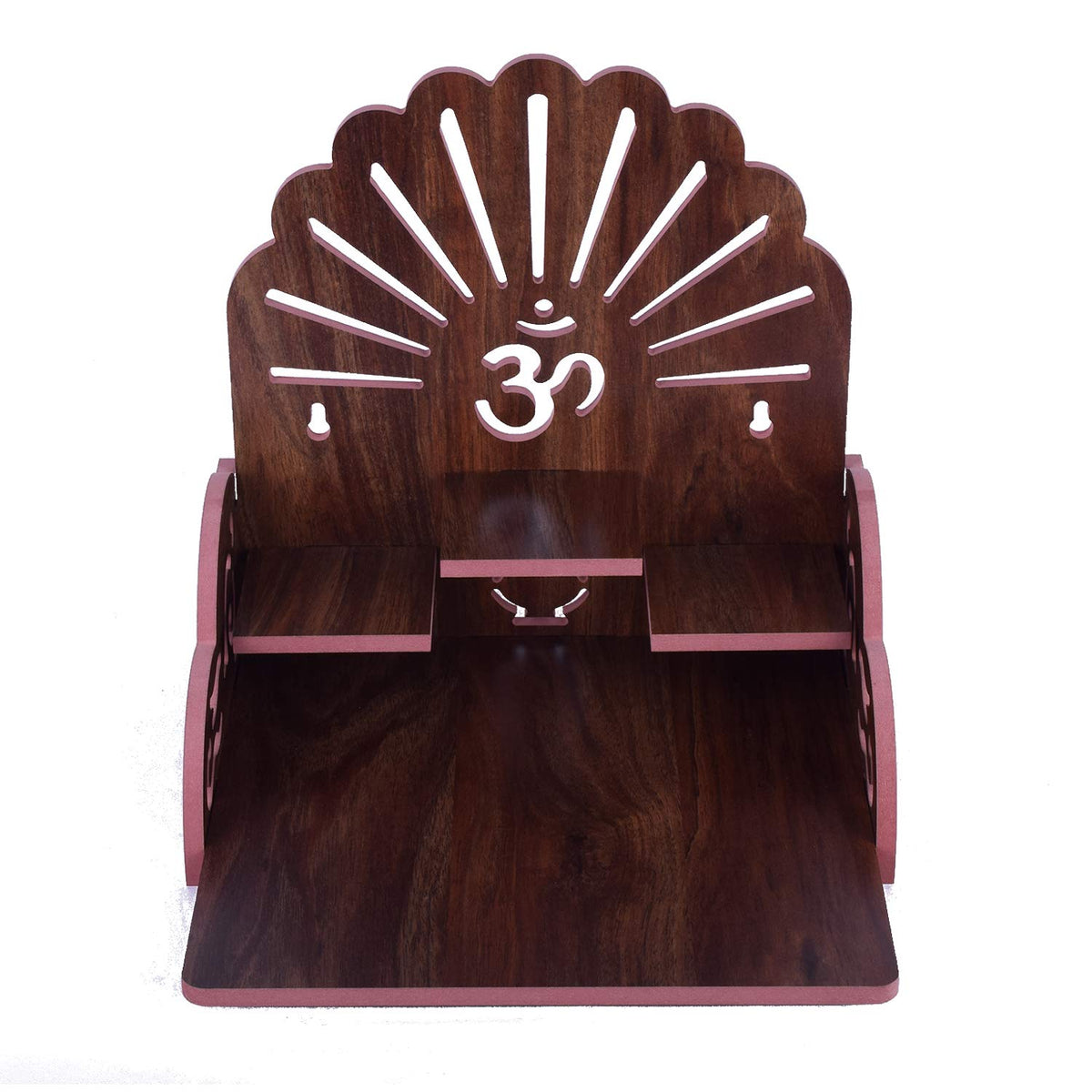 Om Shree Fully Handmade Beautiful Wooden Home and Office Temple/Pooja Mandir(28 x 28 x 26 cm) (Dark Brown 2)