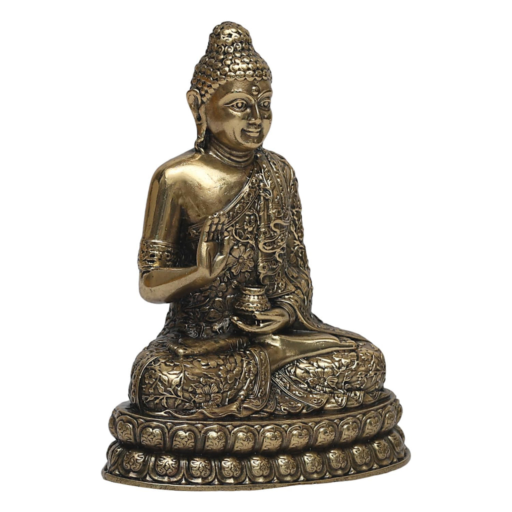SVARUP Brass Superfine Buddha Statue Buddhist Figurine, Buddhism Decor, Feng Shui Home Décor Showpiece Height 4 Inch