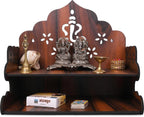 FLYUP Wooden Mandir for Home Pooja | Wall & Tabletop Temple with Ganesh Cutout | Solid Wood Finish Home Temple with Storage Shelf (Ganesh)