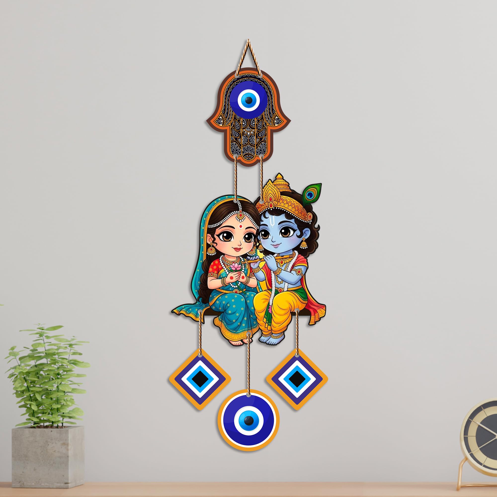 Artvibes Divine Radha Krishna Evil Eye Wall Hanging for Home Entrance Door Decor | Nazar Battu Protection Hanging for Living Room Bedroom Temple Office | Lucky Charm Decorative Gift (WH_8580N)