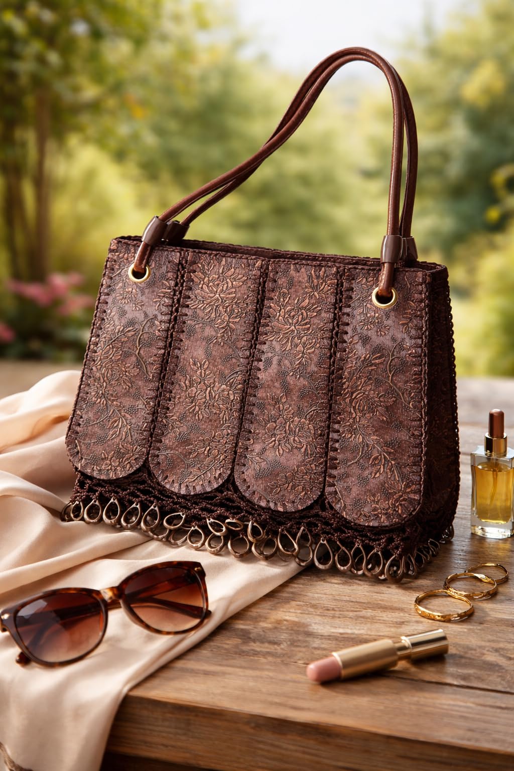 Women Stylish Handbag Designer Embossed Tote Bag Elegant Shoulder Strap Fashion Hand Carry Purse for Daily Use Coffee Color Office Casual Outings Use