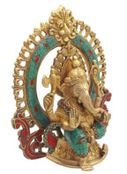 ARTVARKO Brass Ganesha Taj Bhagwan Ganpati Murti Idol for Home Office Decoration Statue Vastu Showpiece Gift Height 9 Inch