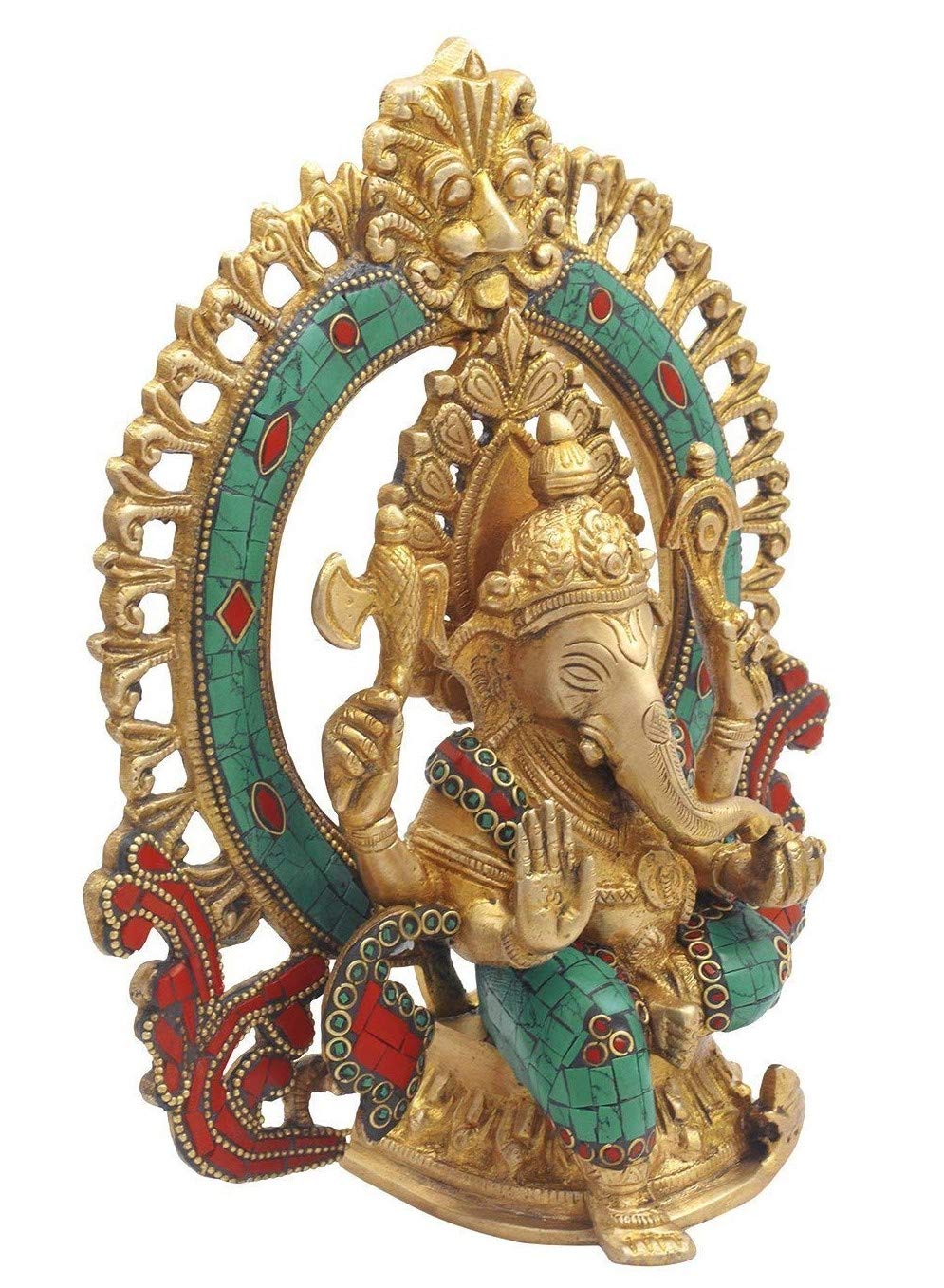 ARTVARKO Brass Ganesha Taj Bhagwan Ganpati Murti Idol for Home Office Decoration Statue Vastu Showpiece Gift Height 9 Inch