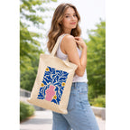 Prageet Canvas Tote Bag for Women with Zipper | 350 GSM Cotton Printed Tote | Stylish College Office Travel Shoulder Bag | Fits 14-15 Inch Laptop | Eco Friendly Reusable Cloth Handbag (VASEFLR)
